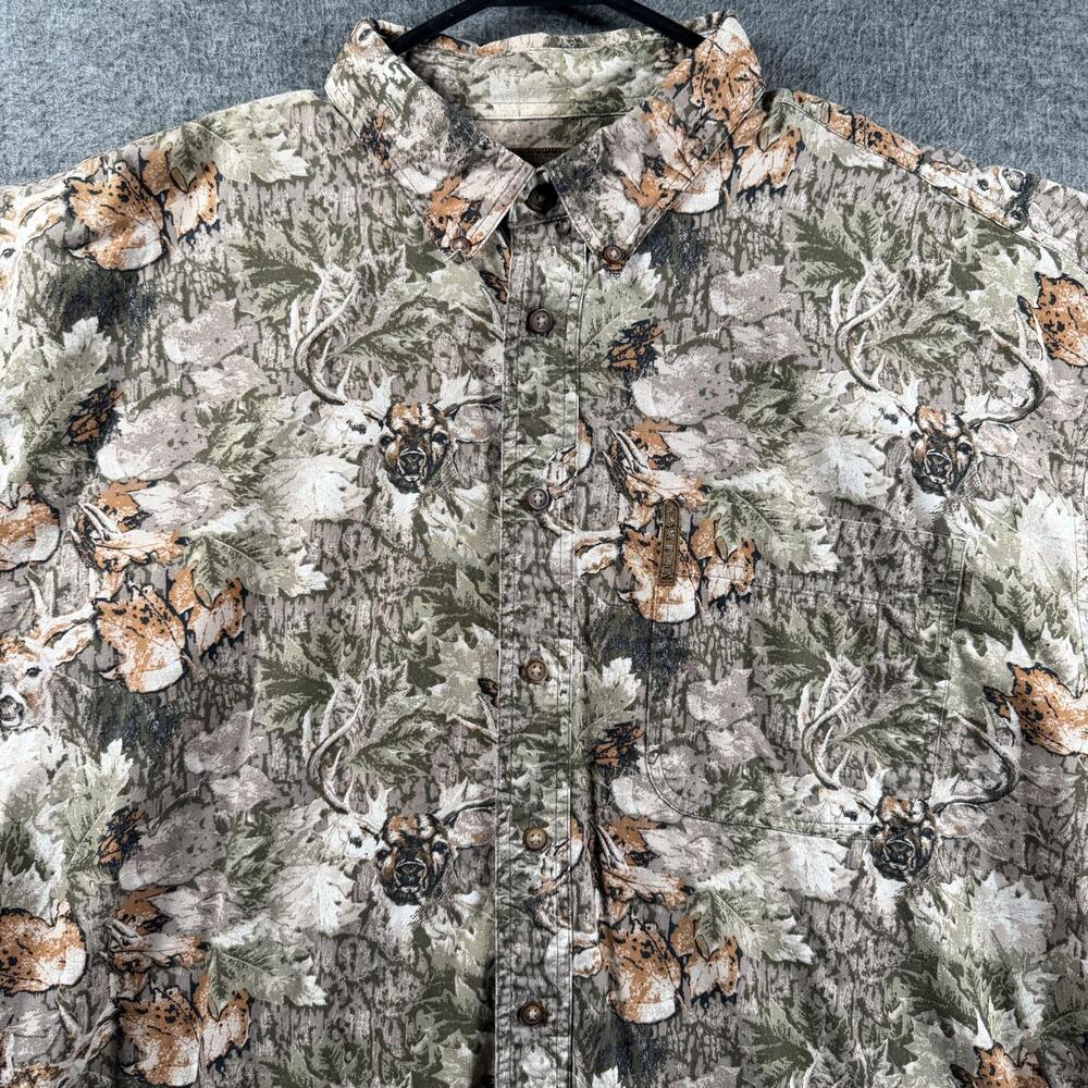 Vintage North River Outfitters Shirt Mens XL Green Camo Deer Hunting Button Up